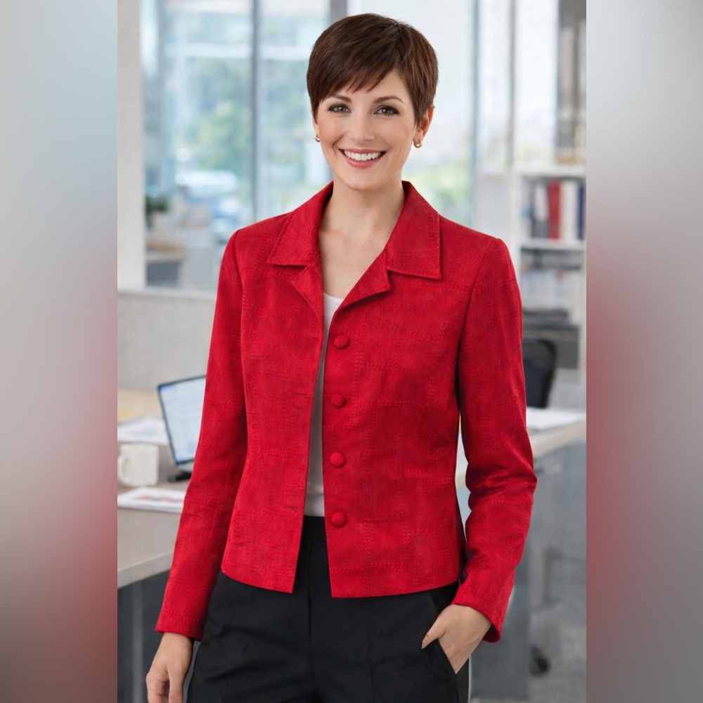 LoriZoni Jacket women’s 100% silk button blazer coat red embroidered careerwear